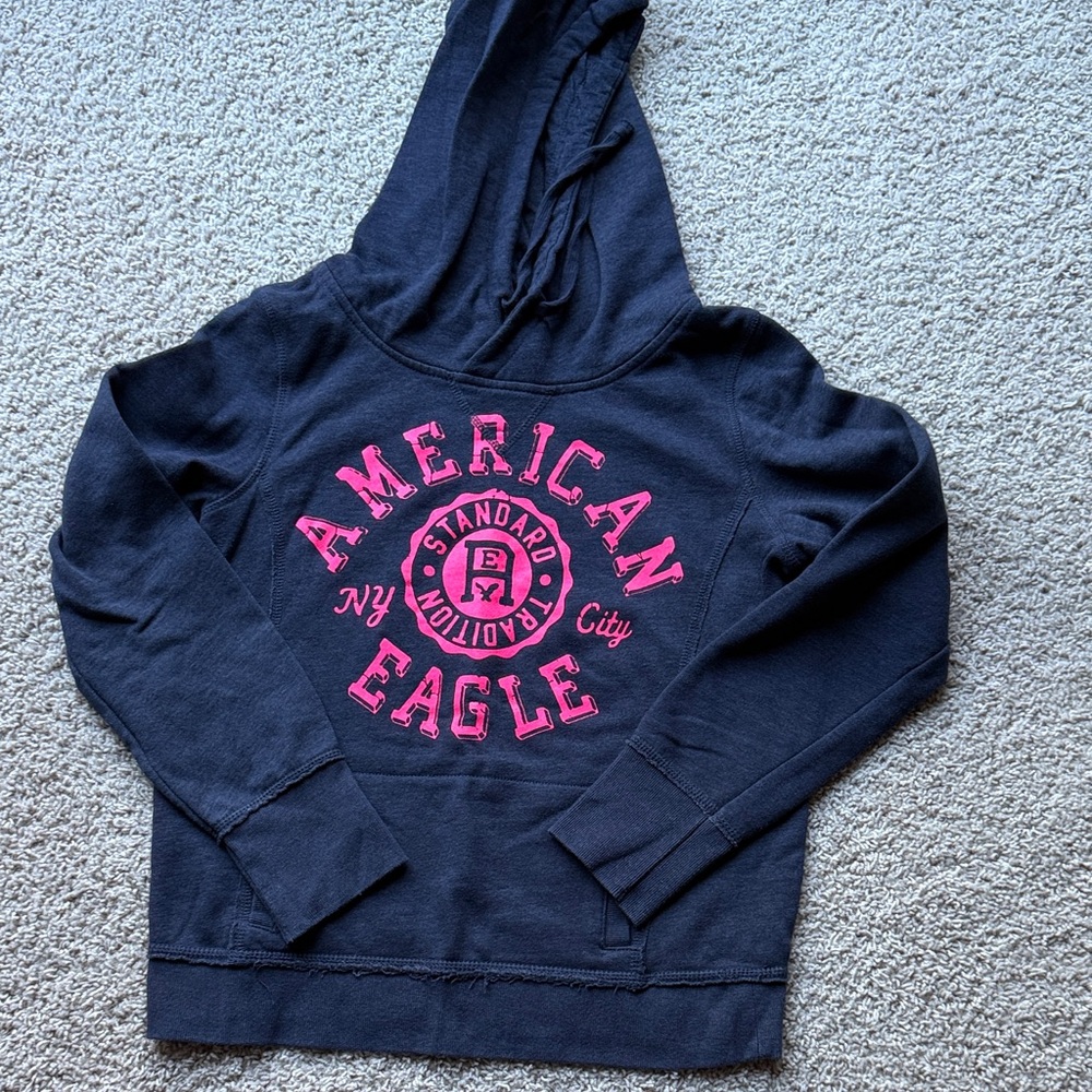 American Eagle Navy Hoodie with Pink Logo